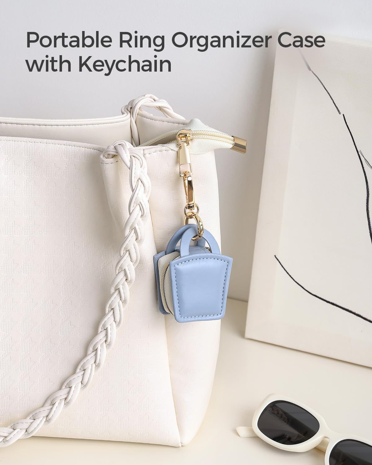2pcs Ring holder Keychain for jewelry,Portable Mini Gym Travel Jewelry Case for Earrings, Rings, Necklaces Man and Women (Blue)