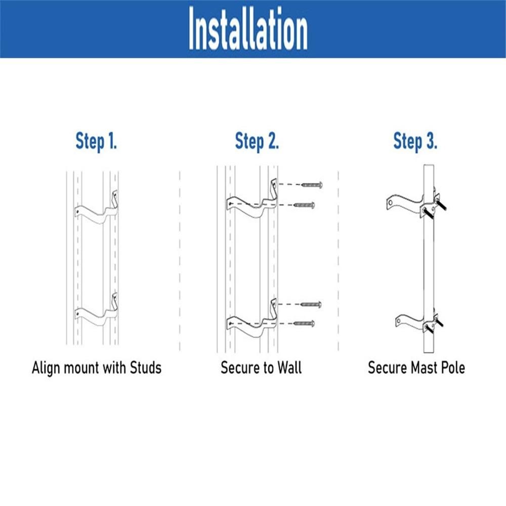 2 Pack 4” Heavy-Duty Wall Mount Pair with Brackets & Lag Bolts for TV Antenna Mast Heavy-Duty Wall Mount Pair