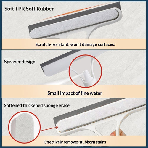 3 in 1 Window Cleaning Scraper, Cleaner Window Squeegee with Sprayer, Squeegee and Scrubber Spray Bottle Window Squeegee for Shower Glass,Mirrors(Yellow+White)