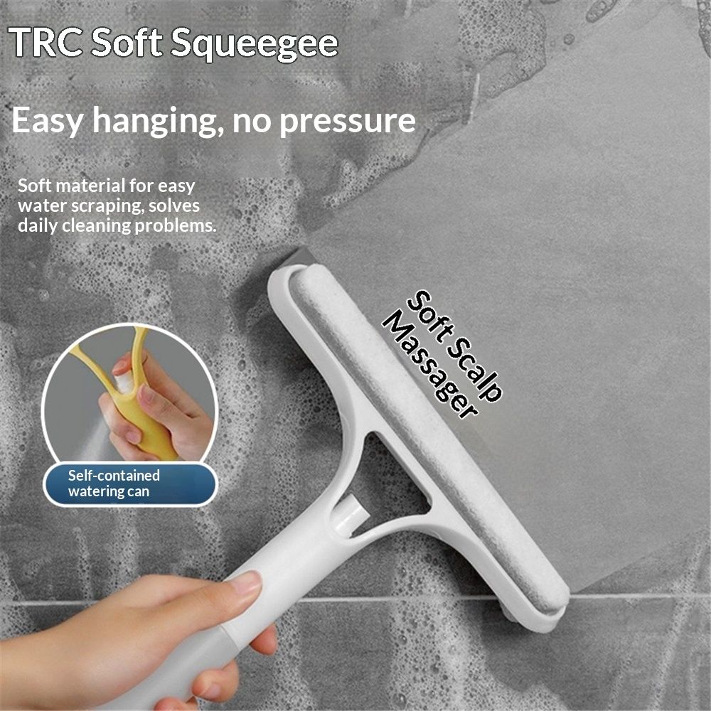 3 in 1 Window Cleaning Scraper, Cleaner Window Squeegee with Sprayer, Squeegee and Scrubber Spray Bottle Window Squeegee for Shower Glass,Mirrors(Yellow+White)