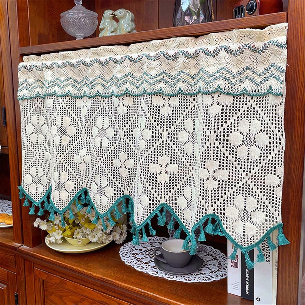 Vintage  countryside cotton thread hook flower lace cabinet curtain door curtain partition window kitchen cabinet half curtain short curtain（150*50cm）