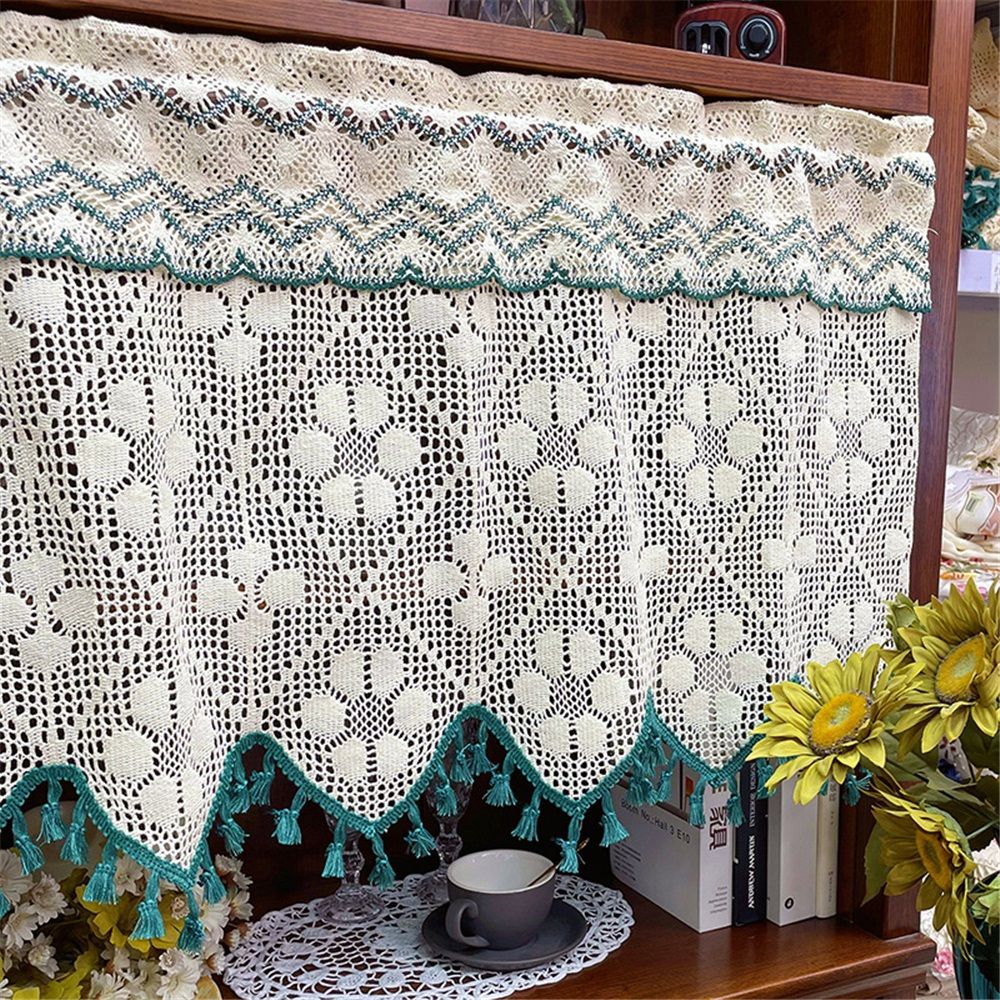 Vintage  countryside cotton thread hook flower lace cabinet curtain door curtain partition window kitchen cabinet half curtain short curtain（150*50cm）