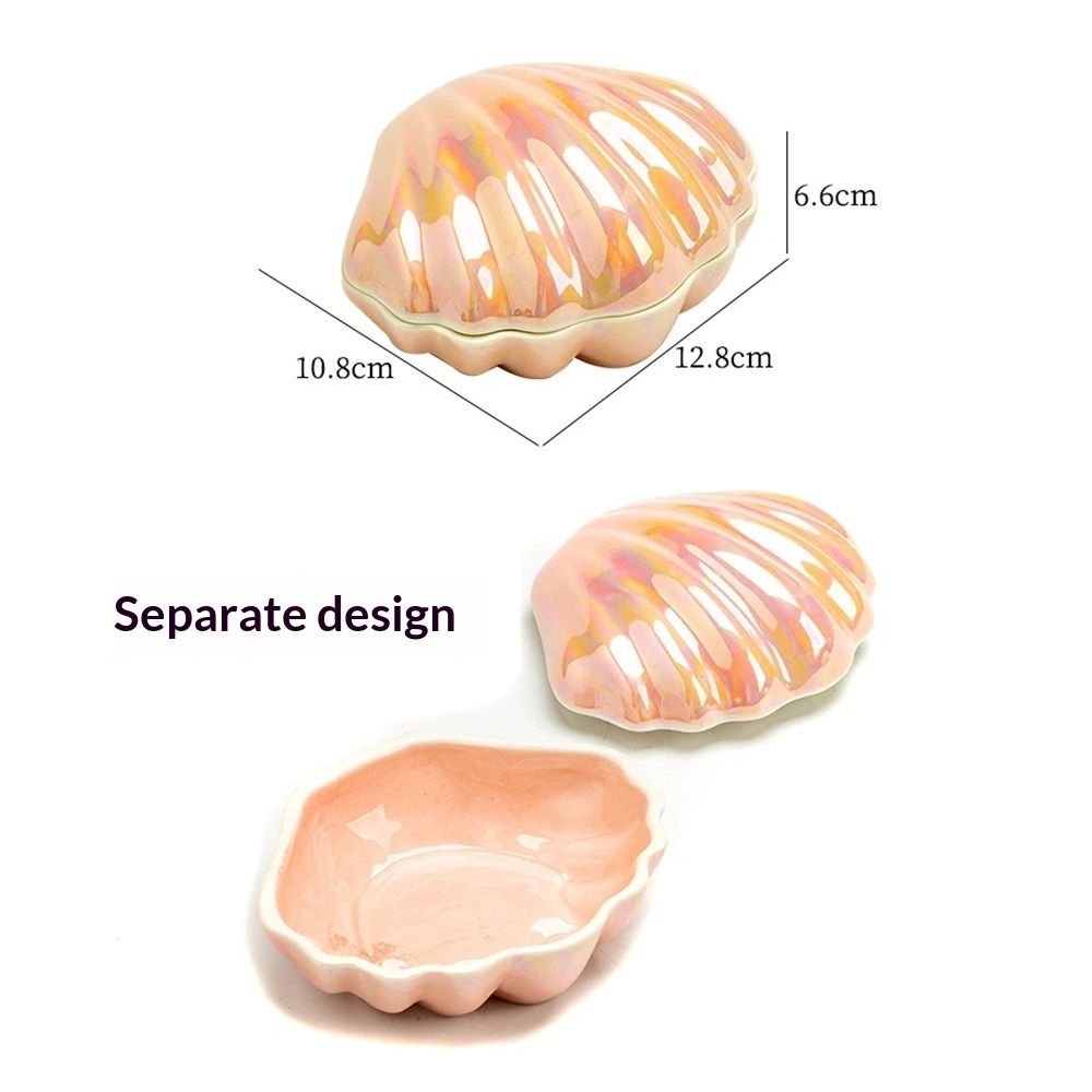 Jewelry Dish Tray, Ceramic Trinket Tray Clamshell Jewelry Storage Dish, Ring Holder Dish Key Bowl, Decorative Jewelry Plate, Cute Jewelry Organizer for Room Decor (Pink)