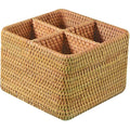 Natural Rattan 4 Compartments Cooking Utensil Silverware Organizer Holder Cosmetics Storage Box Cutlery Caddy Flatware Serving Basket