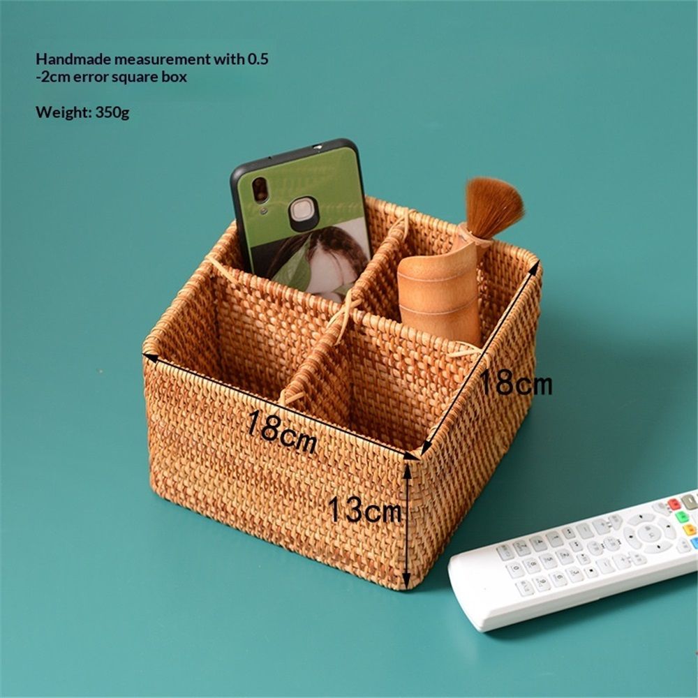 Natural Rattan 4 Compartments Cooking Utensil Silverware Organizer Holder Cosmetics Storage Box Cutlery Caddy Flatware Serving Basket