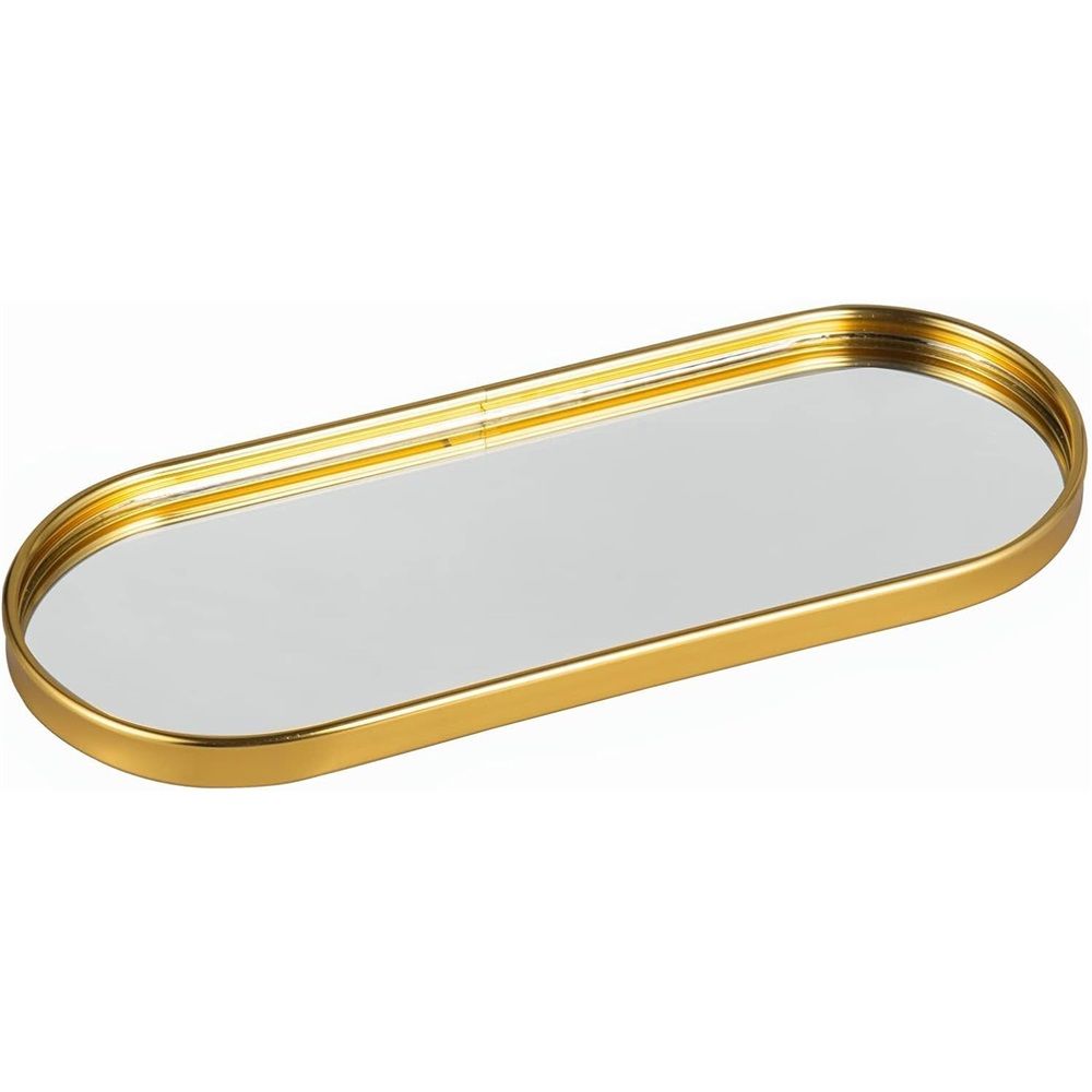 Mirrored Bathroom Vanity Tray,Gold Decorative Organizer Tray, Jewelry Perfume Trays for Dresser Makeup Holder for Women (Oval-medium size)