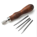 4 in 1 Wooden Handle Leather Craft Sewing Kit  DIY Hole Punch Tool for Leather Sewing Hand Stitching