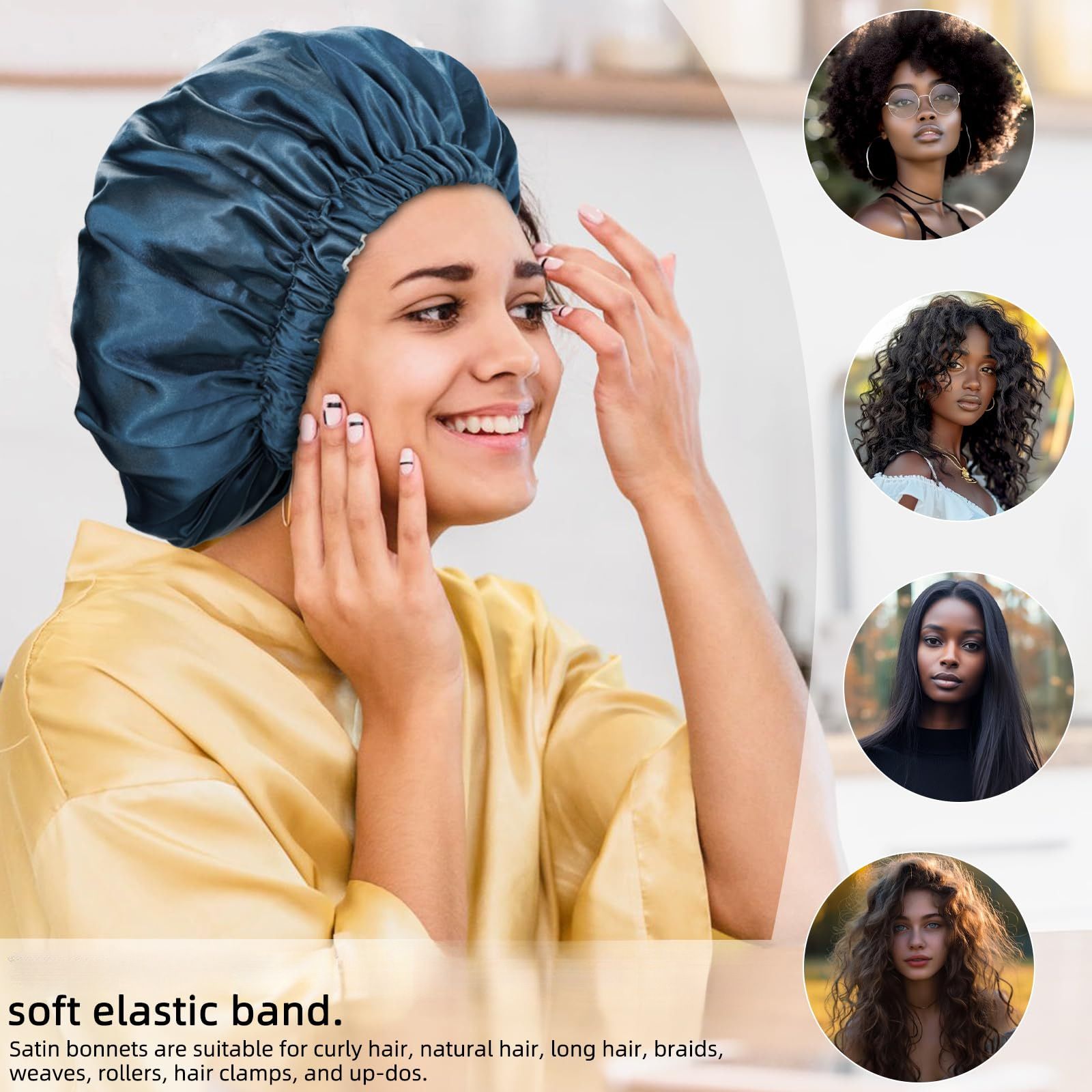 Bonnet Satin Bonnet for Sleeping , Adjustable Double Layer Hair Bonnet for Curly Braids Reduce Frizz,Double Layers Peacock Blue