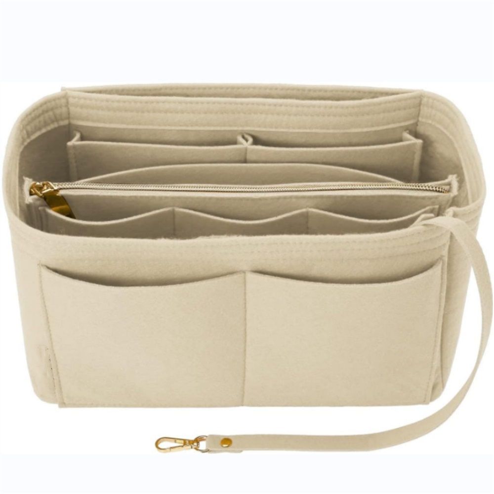 Purse Organizer Insert,  Wallet storage bag inserted into handbag storage bag, （beige22*11*13cm）