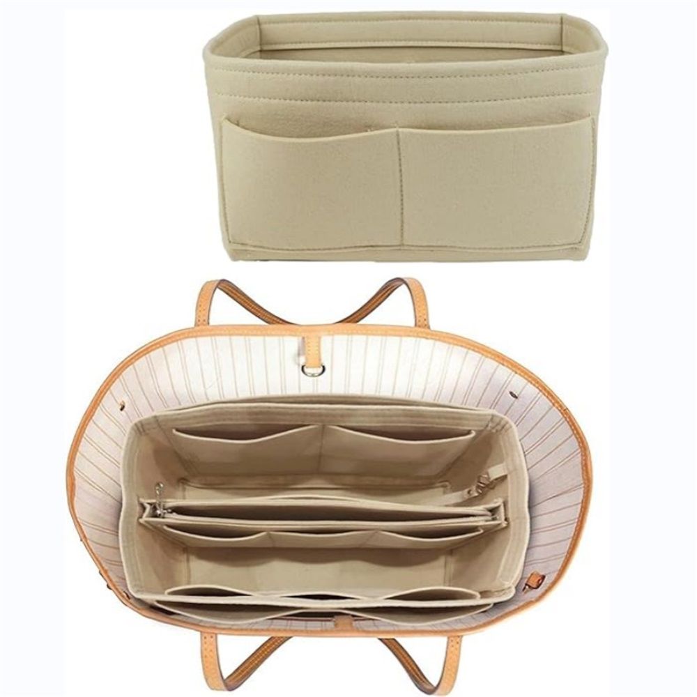 Purse Organizer Insert,  Wallet storage bag inserted into handbag storage bag, （beige22*11*13cm）
