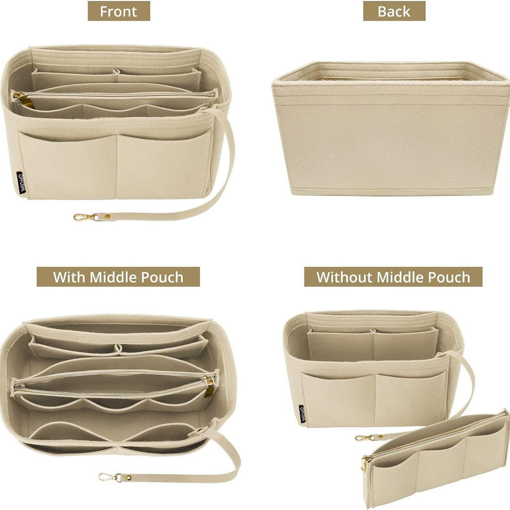 Purse Organizer Insert,  Wallet storage bag inserted into handbag storage bag, （beige22*11*13cm）