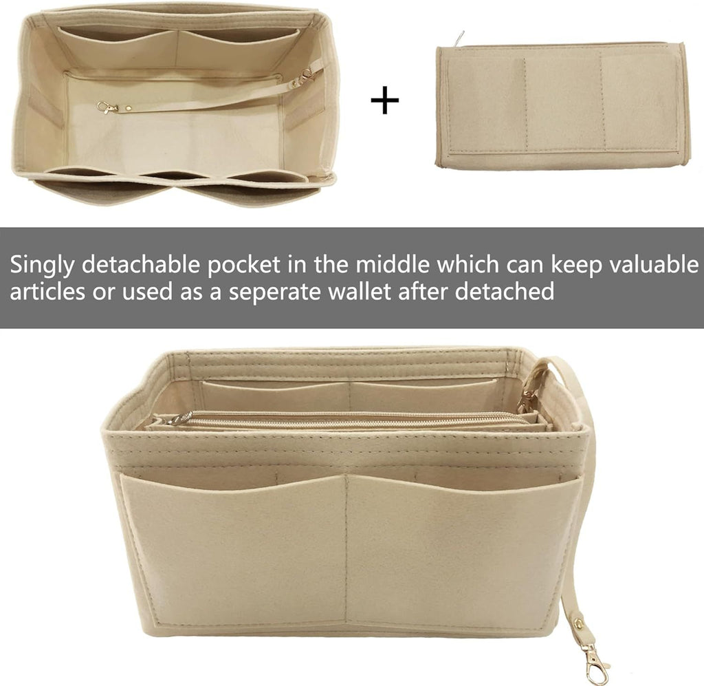 Purse Organizer Insert,  Wallet storage bag inserted into handbag storage bag, （beige22*11*13cm）