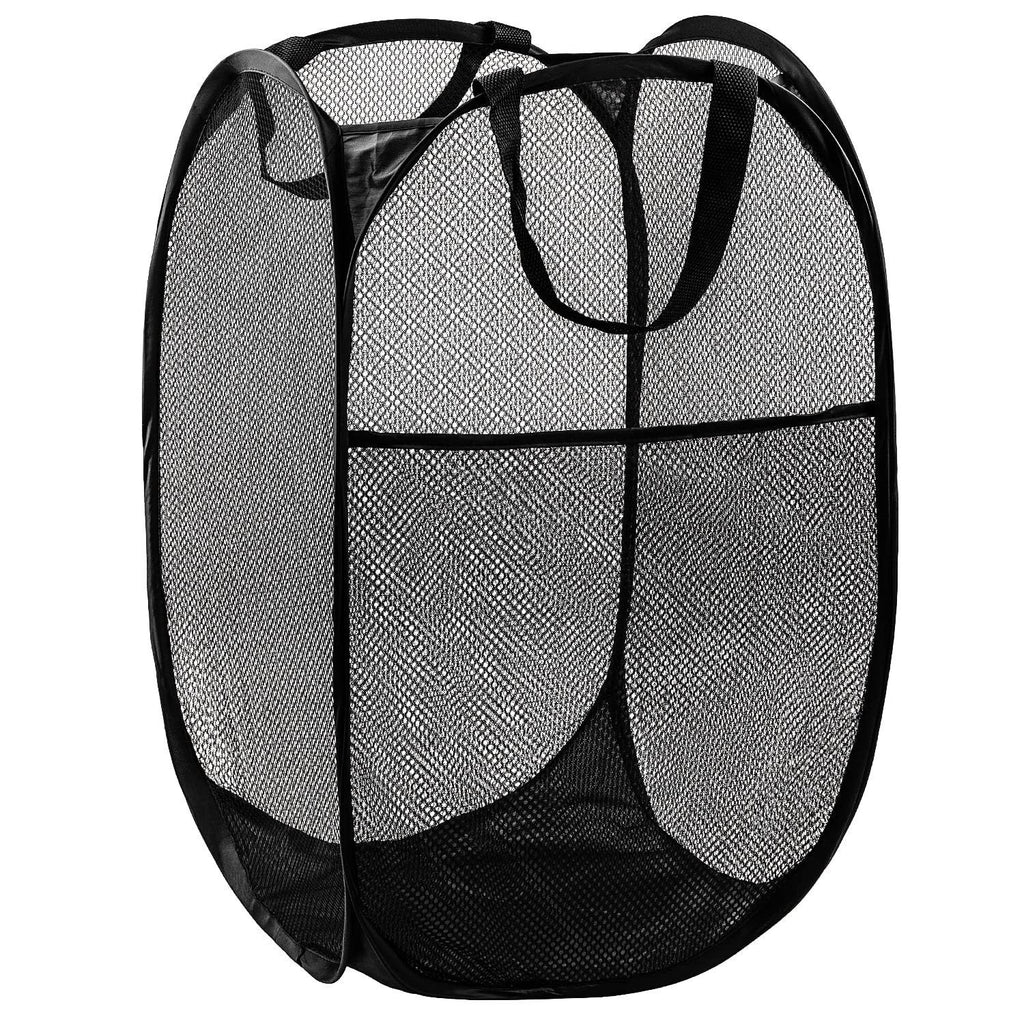 Popup Mesh Laundry Basket, Collapsible and Portable Clothes Washing Laundry Hamper with Reinforced Carry Handle (Black 2pcs)