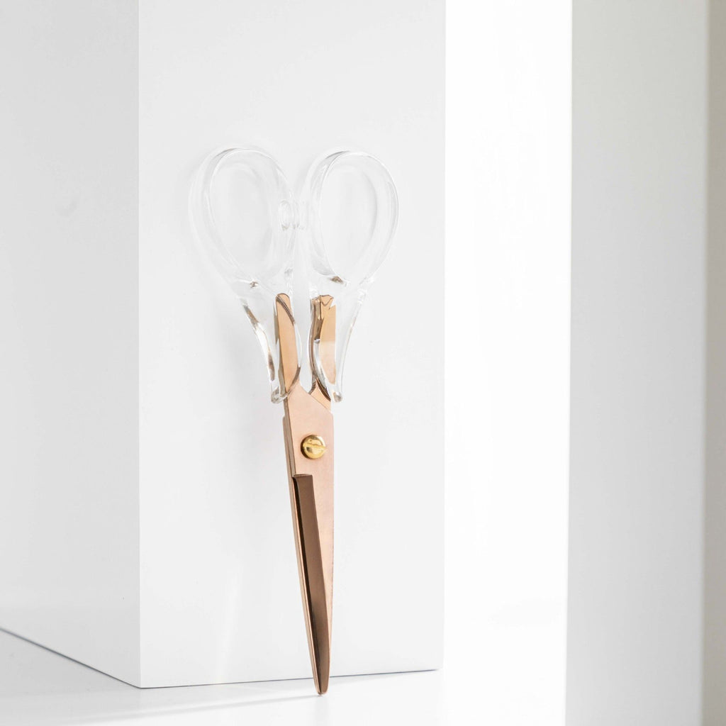 OfficeGoods 6” Stainless Steel Acrylic Scissors For Office and Home - Aesthetic and Sharp All Purpose Scissors, Perfect For Sewing, Arts and Crafts - Clear Rose Gold Metal