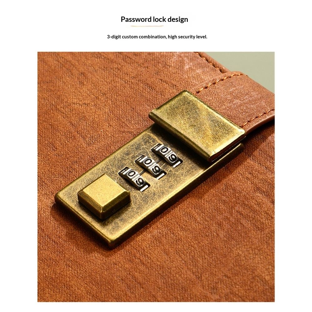 A5  Leather Journal with Lock 112 Pages, Vintage Locks Journal Password Notebook with Pen, Locks Diary Planner Organizer for Men and Women, brown