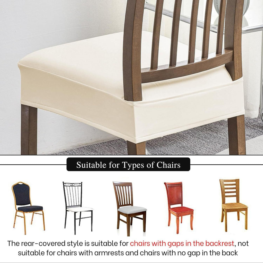 Waterproof Pu Leather Seat Covers for Dining Room Chairs Set of 4, Stretch Fit Removable Washable Kitchen Chair Seat Slipcovers Protector, white