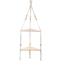 Double layer Bohemian cotton rope hand woven shelf, triangular wooden crafts, home decoration, flower pot storage(white 90*32.5cm)