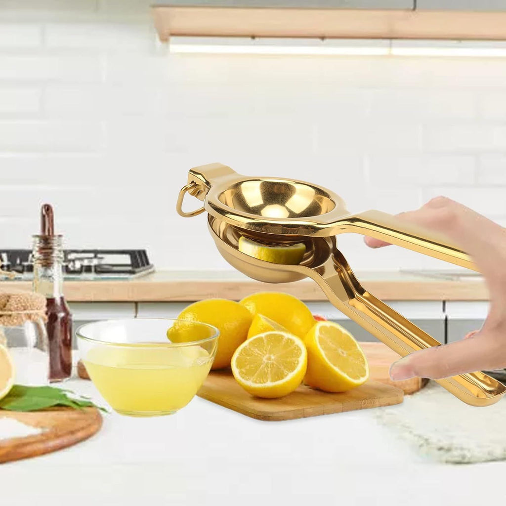 Stainless Steel Manual Squeezer Handheld Juicer Citrus Fruit Squeezer Manual Citrus Juicer Hand Press for Juicing Oranges, Pomegranate, Lemon (golden)