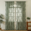 Green Lace Curtain Ruffles Sheer Curtain for Girls Bedroom Rod Pocket Voile Drapes Light Filtering Tulle for Dining Living Room, 2 Panels 140*100cm