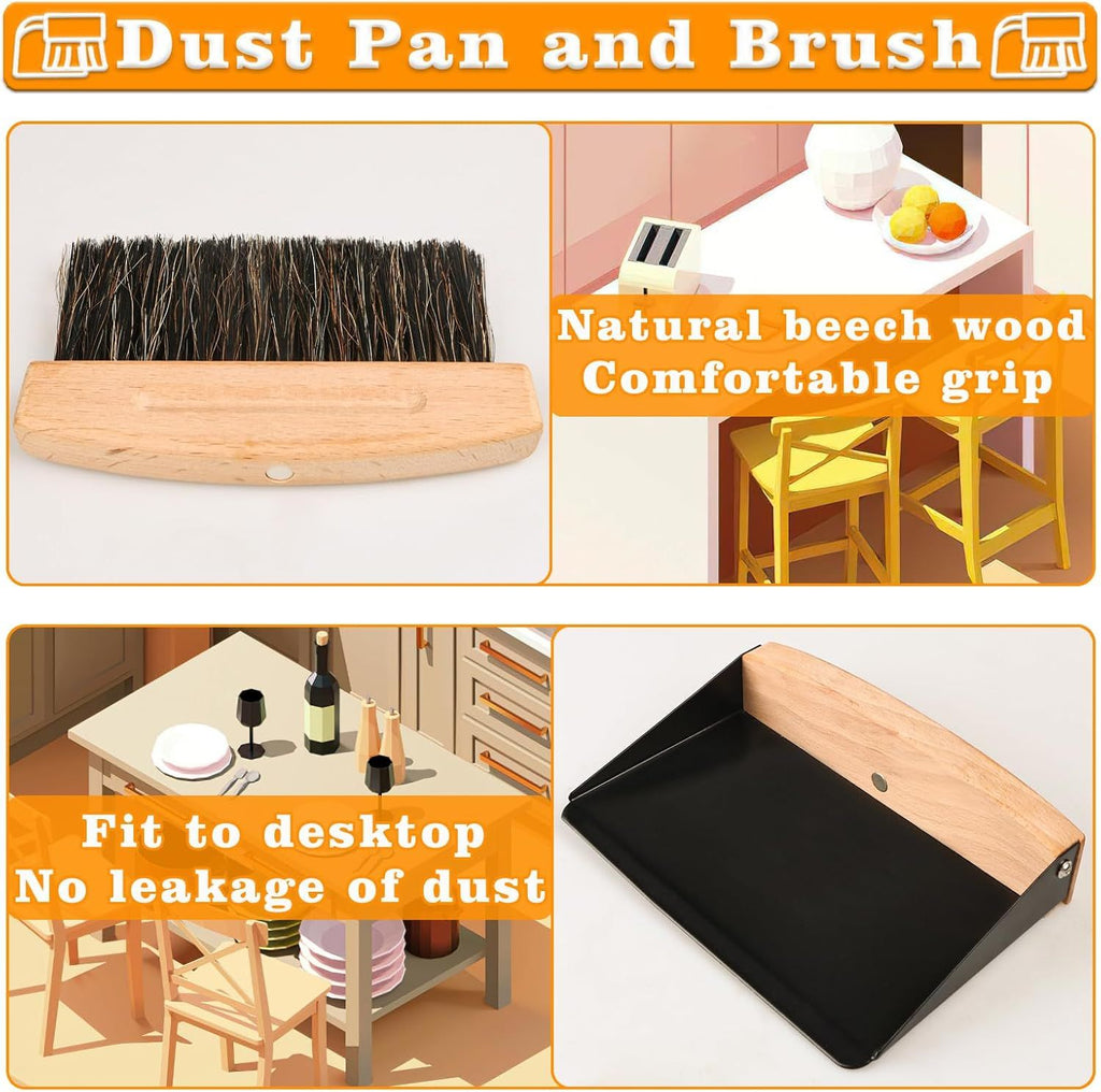 Mini Metal Dustpan and Brush Set for Sweeping Crumbs Fireplace, Natural Table Sweeper Combo Black
