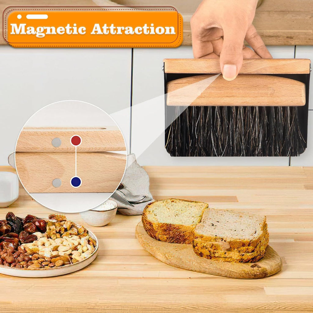 Mini Metal Dustpan and Brush Set for Sweeping Crumbs Fireplace, Natural Table Sweeper Combo Black