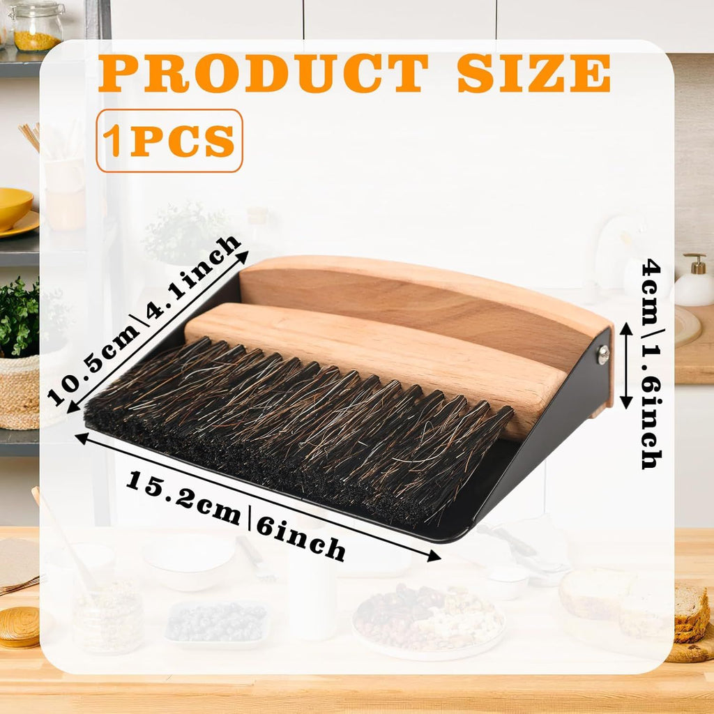Mini Metal Dustpan and Brush Set for Sweeping Crumbs Fireplace, Natural Table Sweeper Combo Black