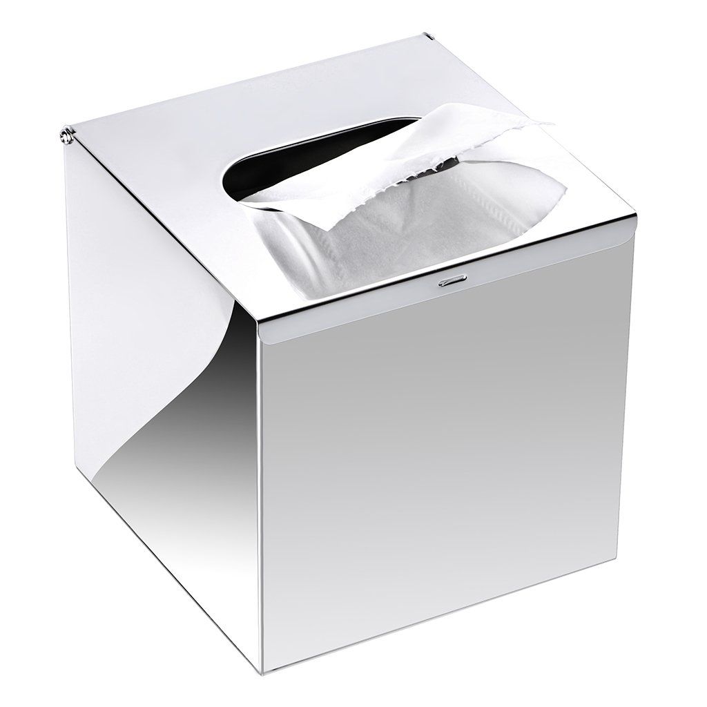 Square Stainless Steel Tissue Box Cover - Wall Mounted Stylish Paper Facial Cover, Modern Metal Tissue Box Holder for Bedroom/Bathroom/Vanity/Countertop（304 bright light）