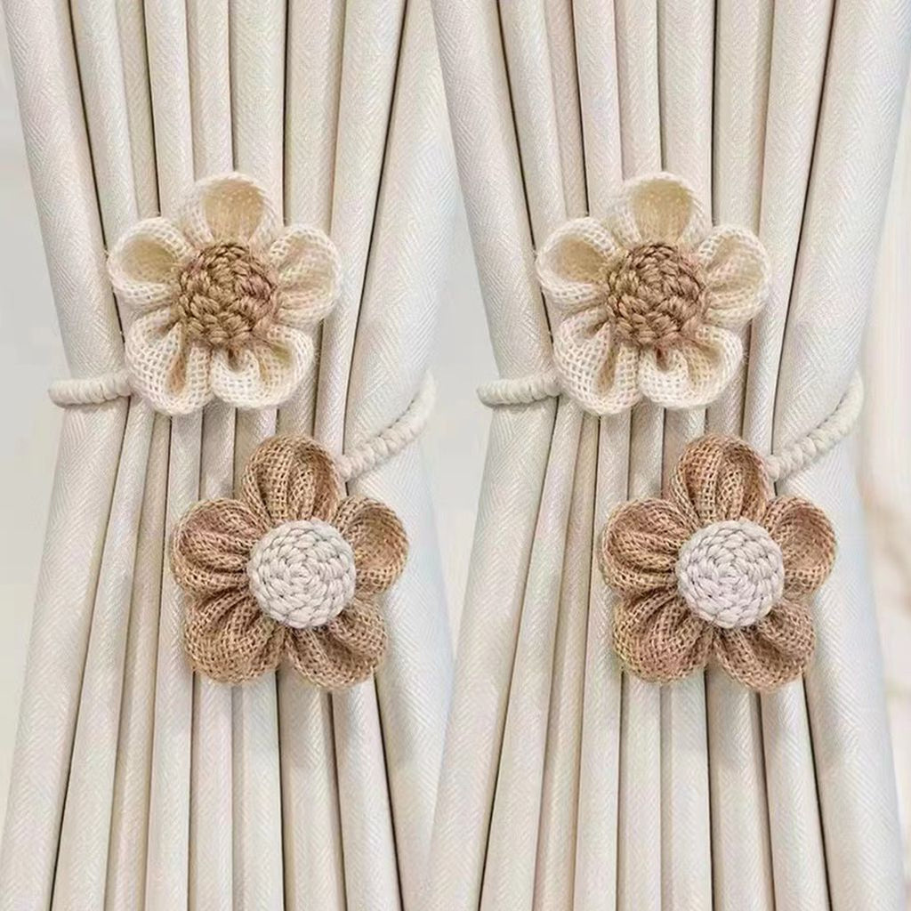 2pcs Curtain Tie Backs for Curtain Drapes, Boho Decor Holdback Farmhouse TieBacks for Blackout/Sheer Curtains, Natural Decor Shabby Chic Drapery Holder, | Cream&Khaki
