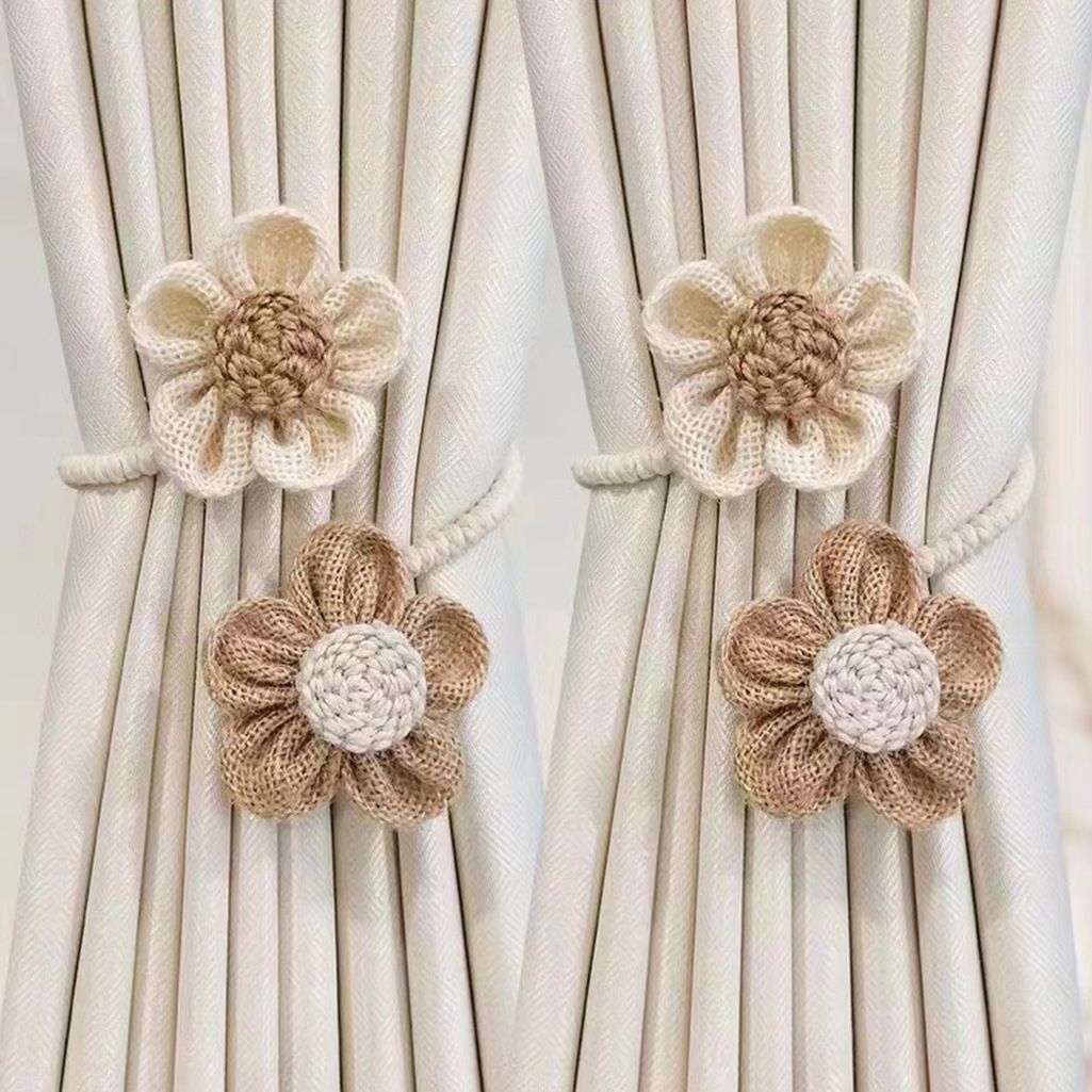 2pcs Curtain Tie Backs for Curtain Drapes, Boho Decor Holdback Farmhouse TieBacks for Blackout/Sheer Curtains, Natural Decor Shabby Chic Drapery Holder, | Cream&Khaki