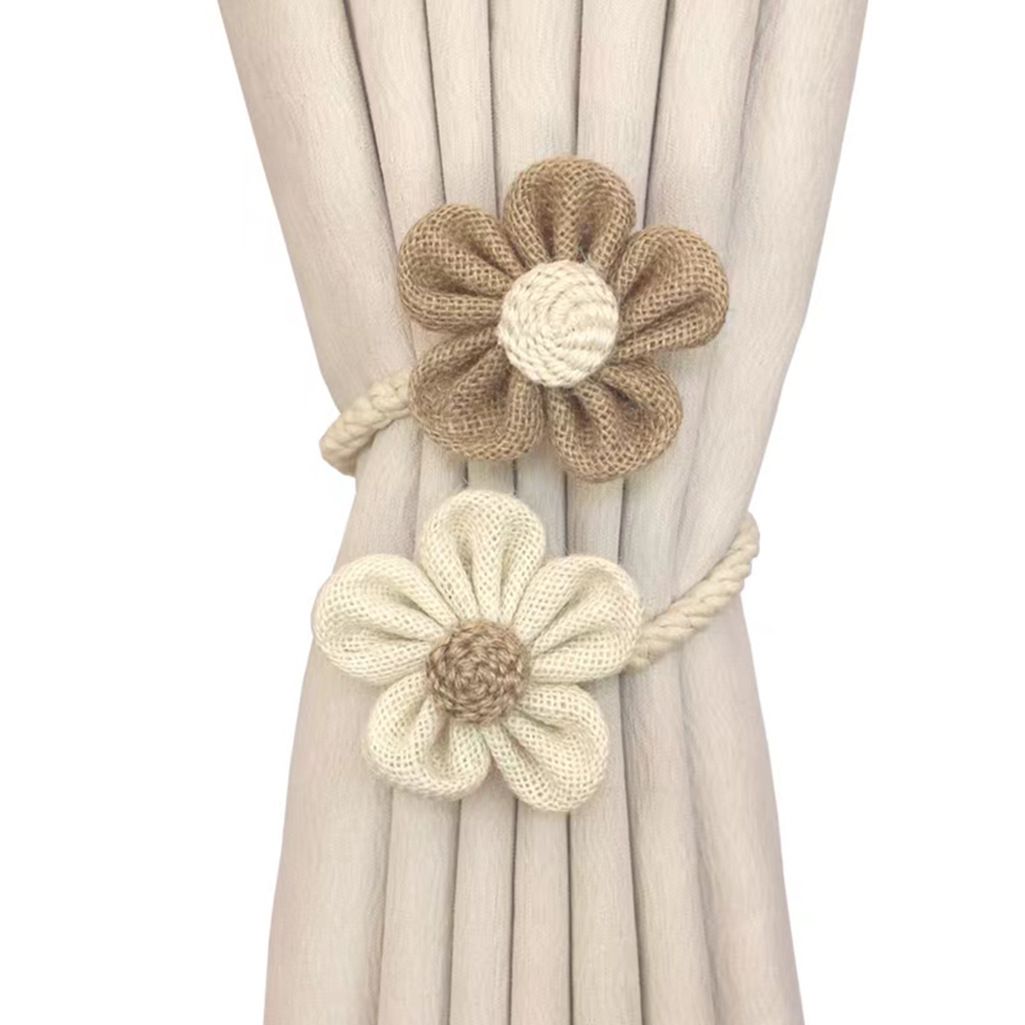 2pcs Curtain Tie Backs for Curtain Drapes, Boho Decor Holdback Farmhouse TieBacks for Blackout/Sheer Curtains, Natural Decor Shabby Chic Drapery Holder, | Cream&Khaki