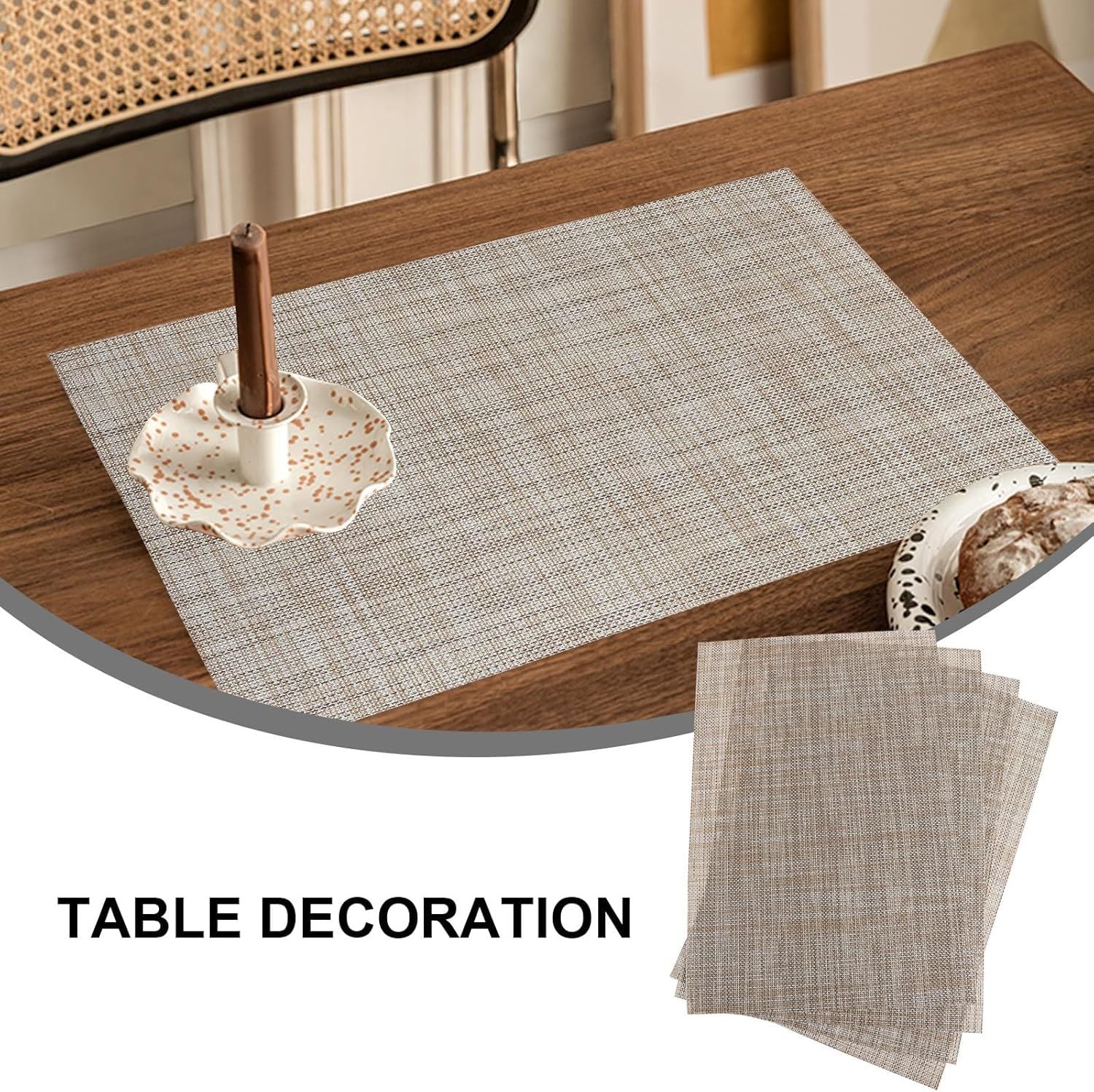 Beige Placemats Set of 4- Heat Resistant Non-Slip Place mats for Dining Table, Washable Durable PVC Woven Table Mats (Beige, 4)