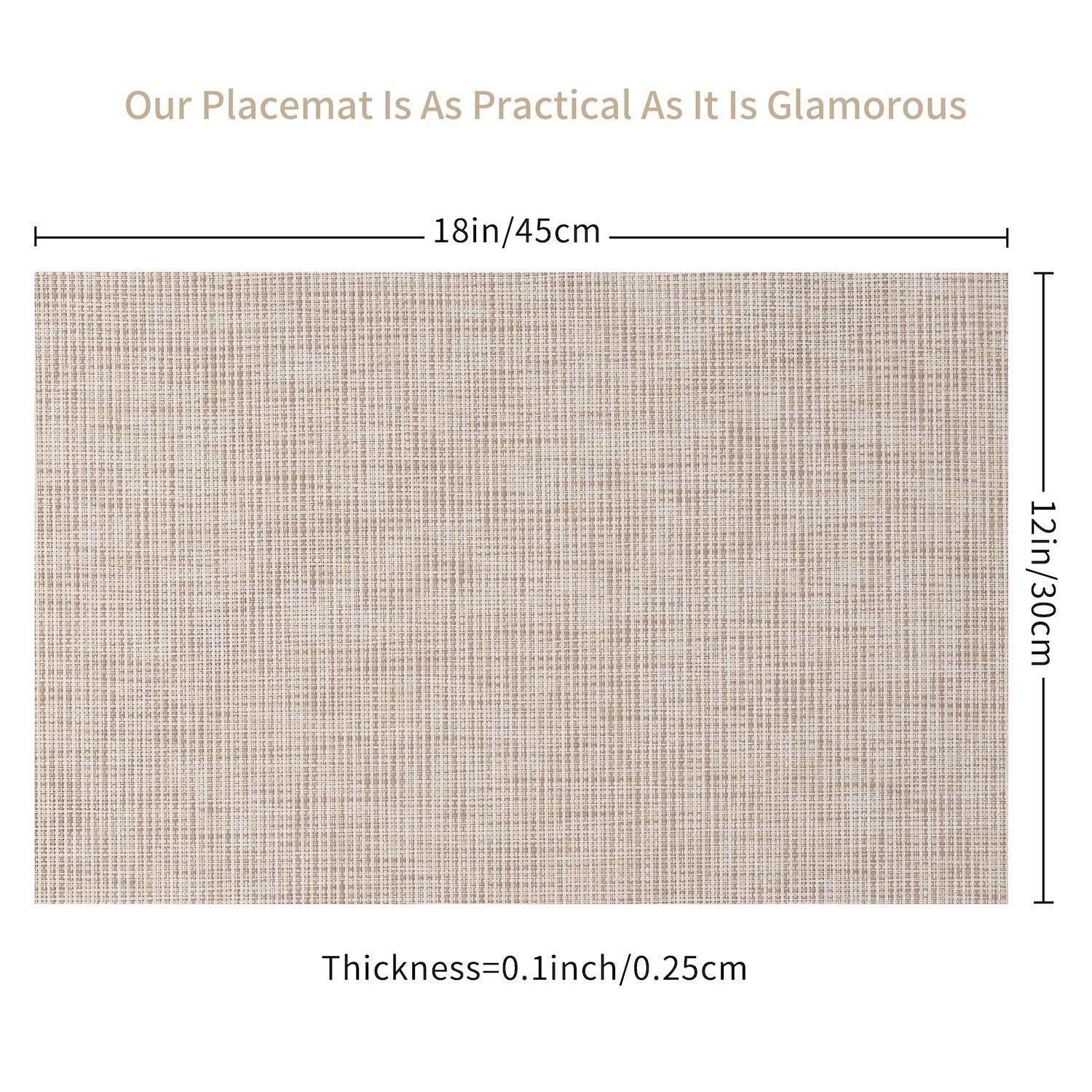 Beige Placemats Set of 4- Heat Resistant Non-Slip Place mats for Dining Table, Washable Durable PVC Woven Table Mats (Beige, 4)
