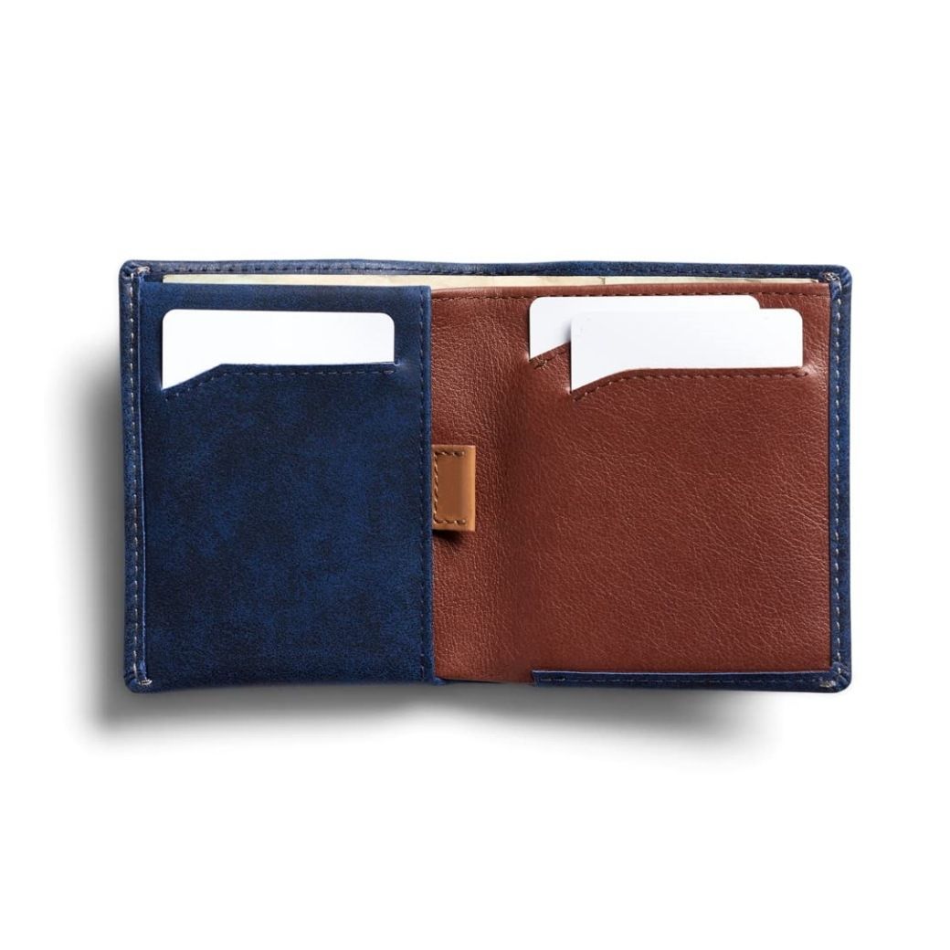 Men's leather texture ultra-thin two fold wallet, business portable and fashionable short with card slot wallet（dark blue）