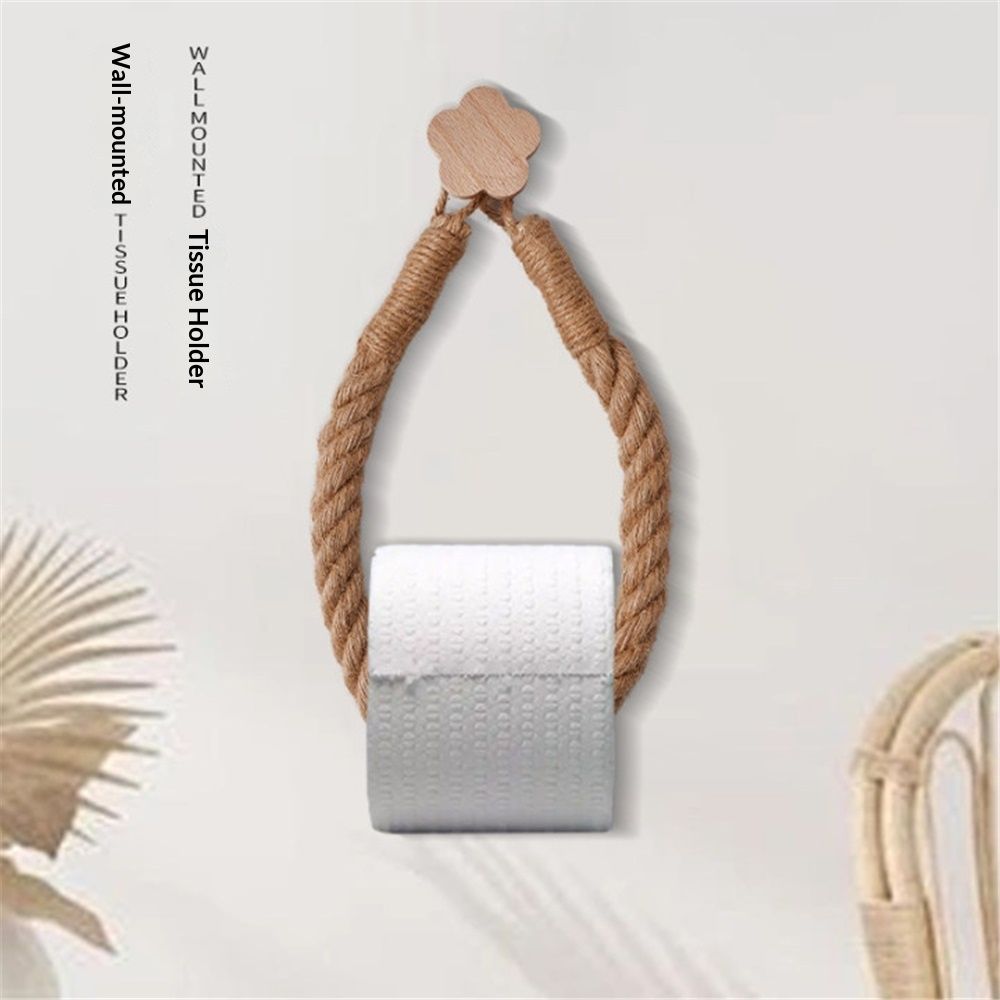 2pcs Hand woven paper holder, solid wood non perforated toilet tissue box, towel storage rack, face towel storage rack（Plum blossom style）