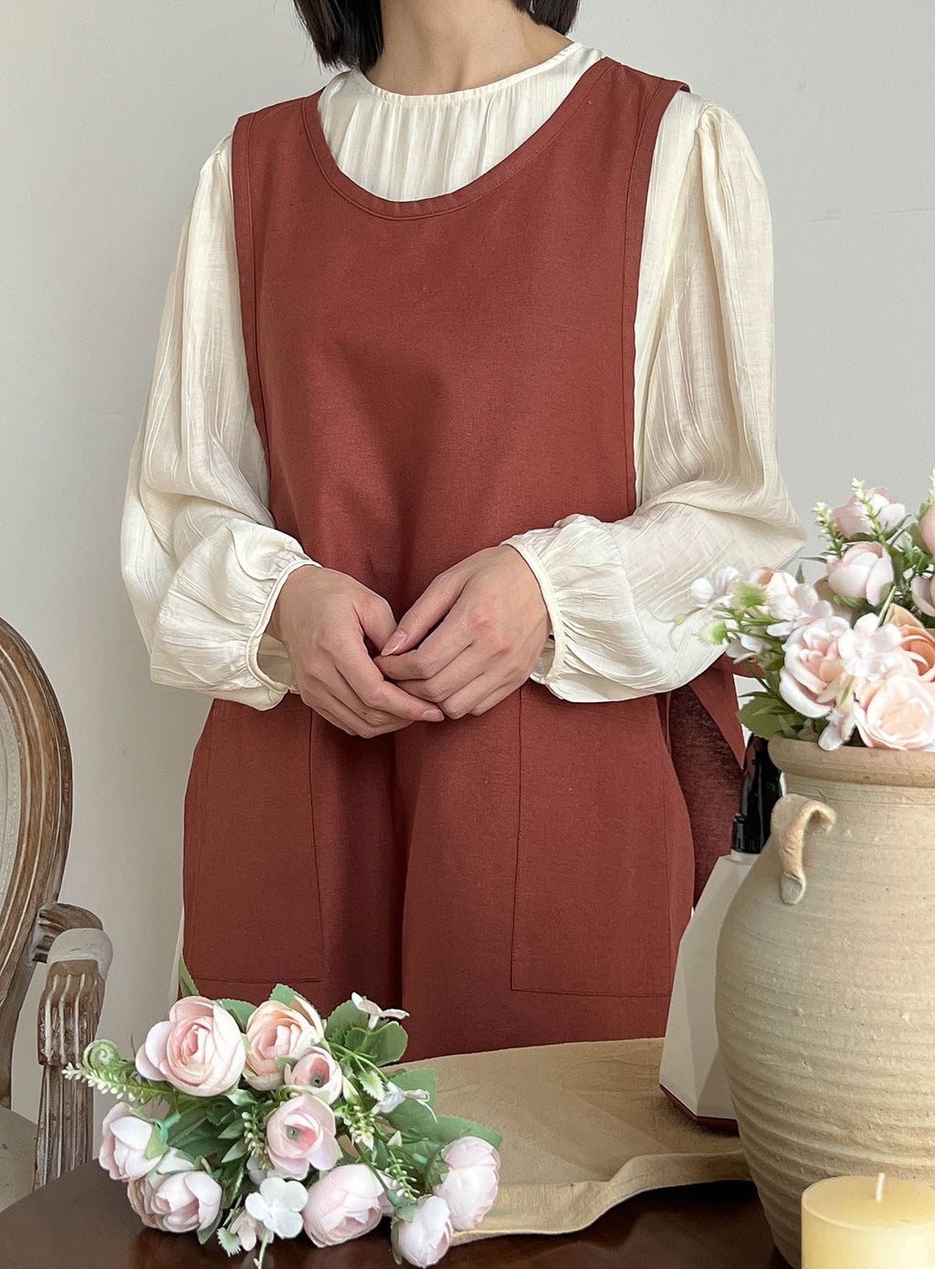 Cotton Linen Cross Back Work Apron for Women with Pockets Pinafore Dress Smock cotton and linen waterproof