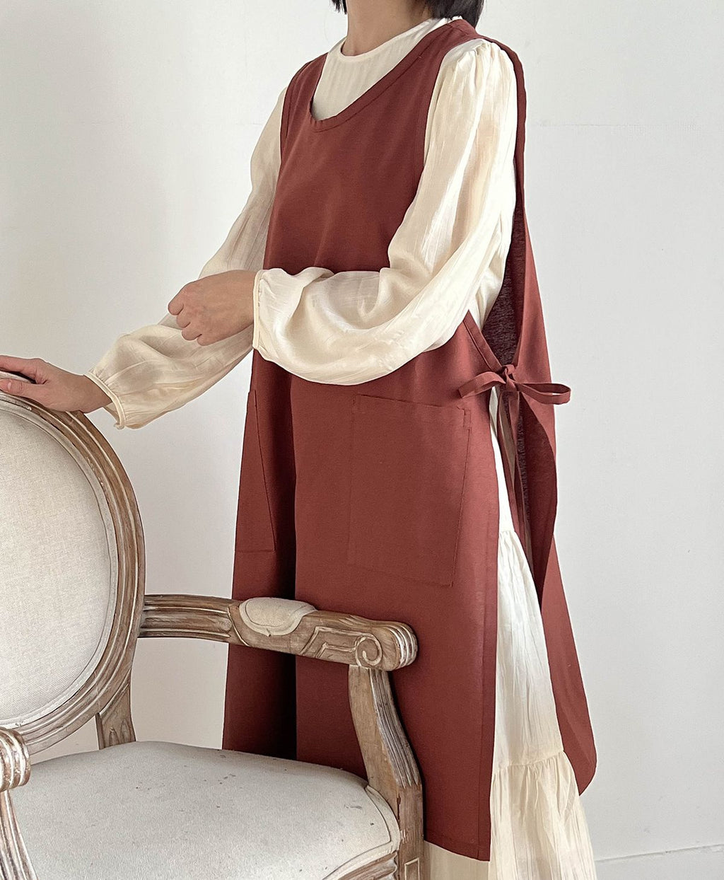Cotton Linen Cross Back Work Apron for Women with Pockets Pinafore Dress Smock cotton and linen waterproof