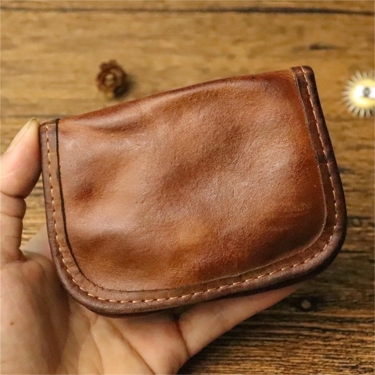 wallet retro small card holder, driver's license zero wallet, men's simple coin wallet design, women's simple bag (brown)