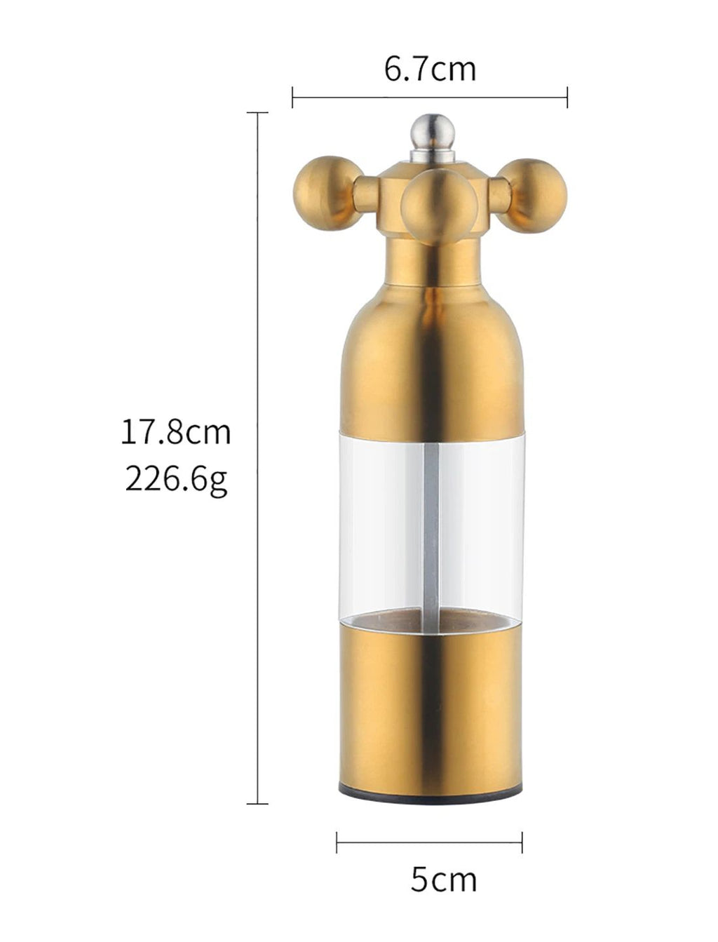 Pepper Modern Manual Grinder Set with Solid Handle - Stainless Steel Faucet Shakers | Refillable Adjustable Coarseness Mill for BBQ Restaurant, Home(Gold)