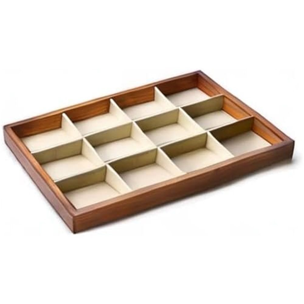 12 Grids Wood Jewelry Organizer Tray Stackable Jewelry Drawer Tray Bracelet/Watch Showcase Display Storage(beige)