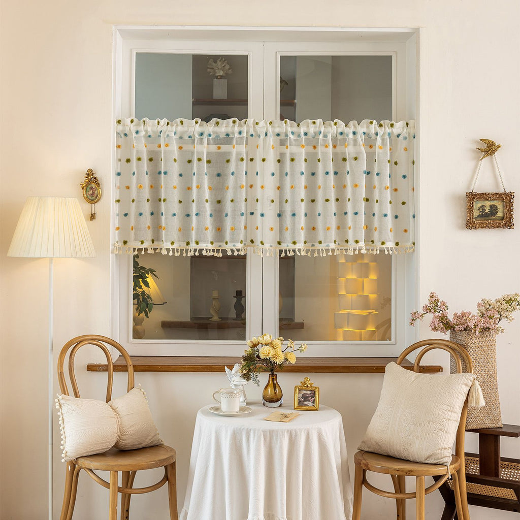 Panels Boho Kitchen Tier Curtains , Rod Pocket Small Cafe Curtain, Light Filtering Short Curtains for Living Nursery Room Bathroom (Blue green yellow，100*60cm)