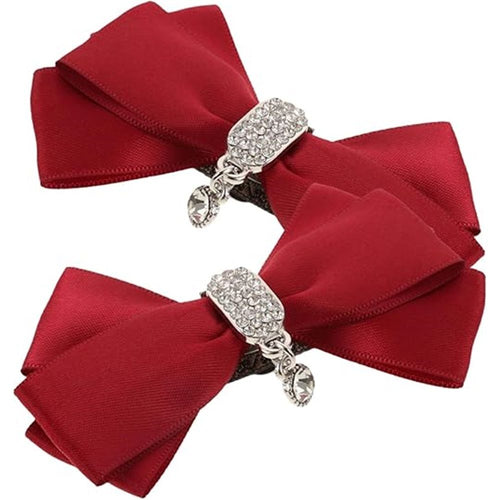 4Pcs Women Bow Removable Shoe Buckles Rhinestone Detachable Shoes Clips for Women Shoes Accessories（Red）