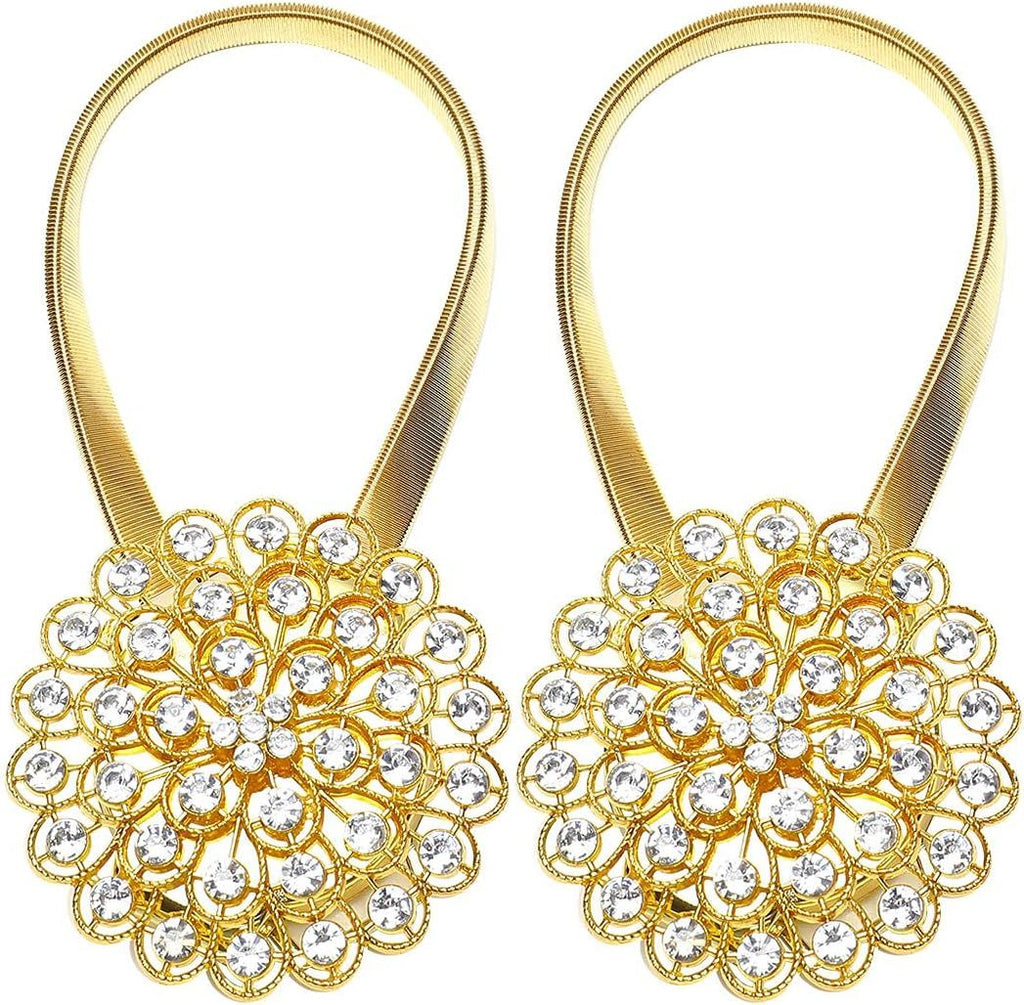 Magnetic Curtain Tiebacks ，tie Backs for Curtains 2 Pack Crystal Flower Curtain Clips for Home Office Decoration Holdbacks (Gold )