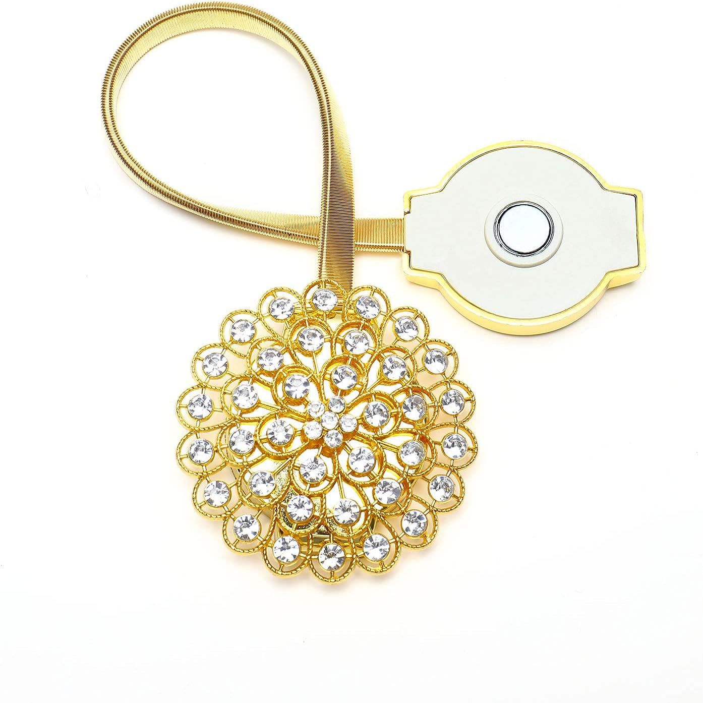 Magnetic Curtain Tiebacks ，tie Backs for Curtains 2 Pack Crystal Flower Curtain Clips for Home Office Decoration Holdbacks (Gold )