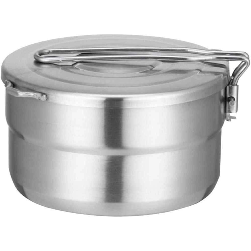 Stainless Steel Cook Pot with Lid and Folding Handle - 1.5L Large Capacity Bento Pot for Camping and Hiking