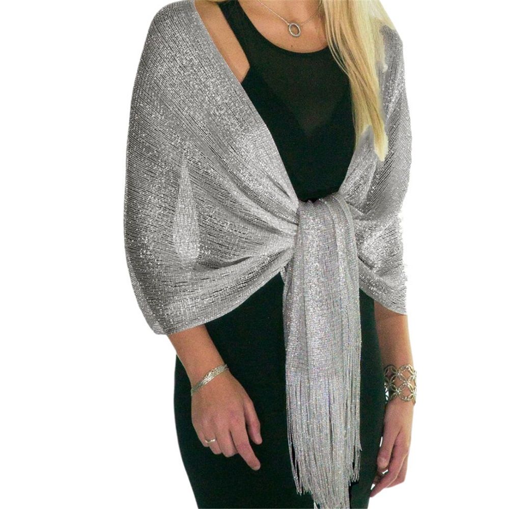 Shawls and Wraps for Evening Dresses, Metallic Glitter Shawls for Women, Sparkling Wedding Giving Shawl Gift（dark gray 45*160CM100G）