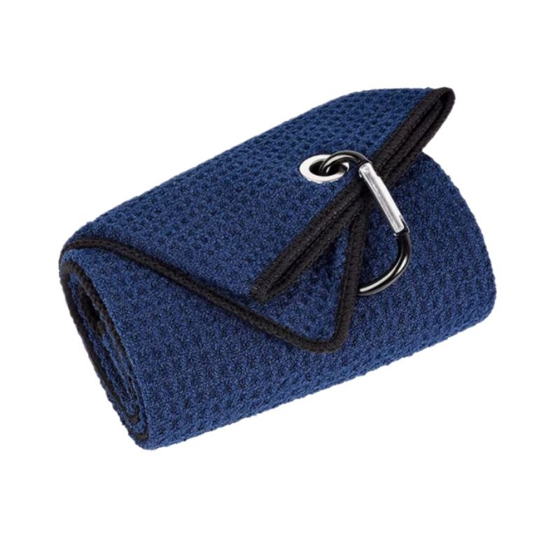 Tri-Fold Golf Towels, 2 Pack Waffle Pattern Towels Soft Fiber Strong Water Absorption with D Clip for Golf Lovers, Navy Blue