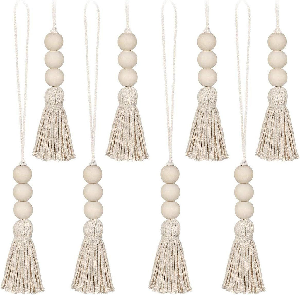 Wood Bead Garland,Farmhouse Tassels Beads, Rustic Country Decor Prayer Beads for Home Door Knob Christmas Decoration (8pack)