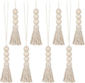 Wood Bead Garland,Farmhouse Tassels Beads, Rustic Country Decor Prayer Beads for Home Door Knob Christmas Decoration (8pack)