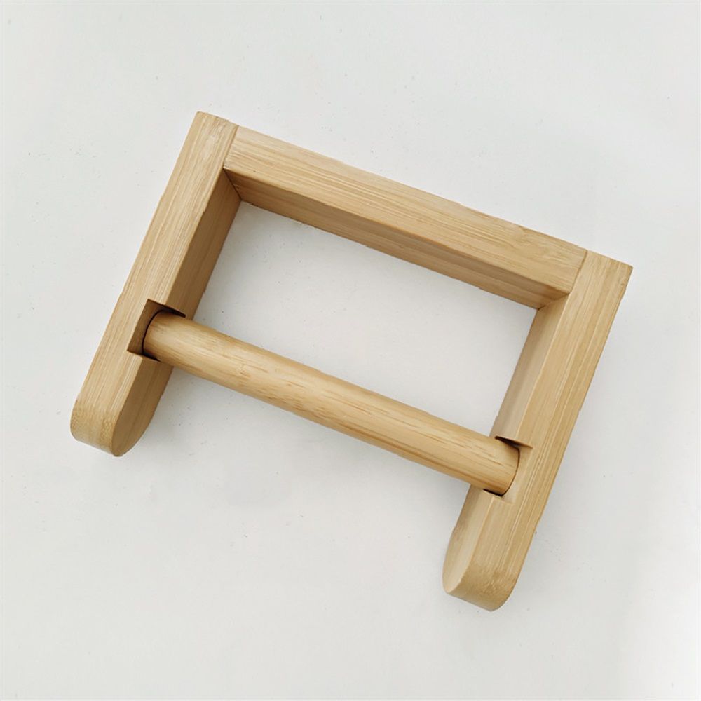Bamboo toilet paper roll holder without drilling, natural bamboo toilet paper roll holder, ecological toilet paper dispenser（U-shaped belt stick）