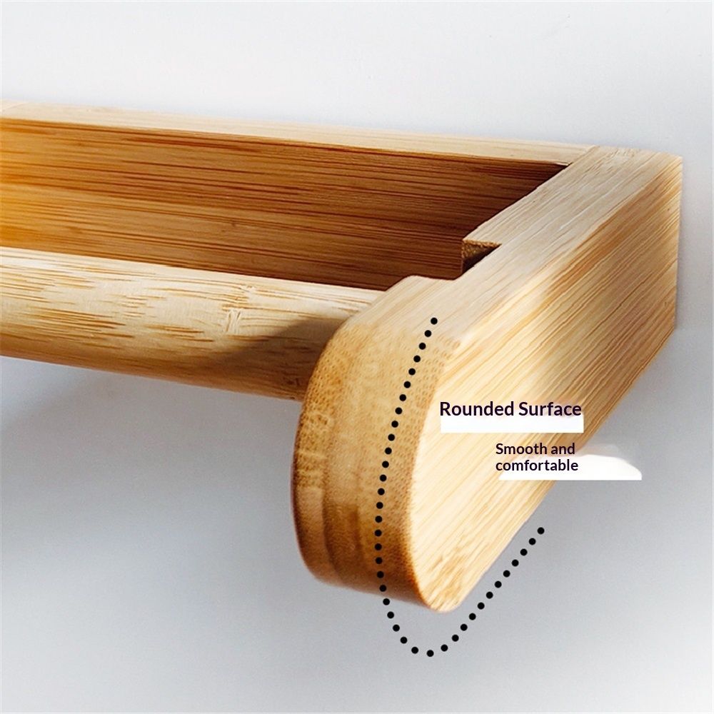 Bamboo toilet paper roll holder without drilling, natural bamboo toilet paper roll holder, ecological toilet paper dispenser（U-shaped belt stick）